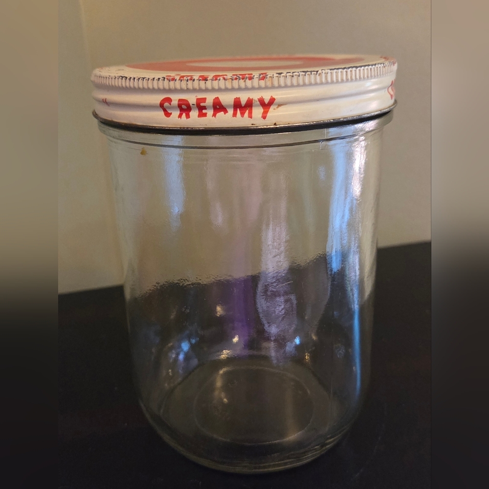Large Vintage Peanut Butter Ball Glass Jar Metal Lid 3 Lb 715-50